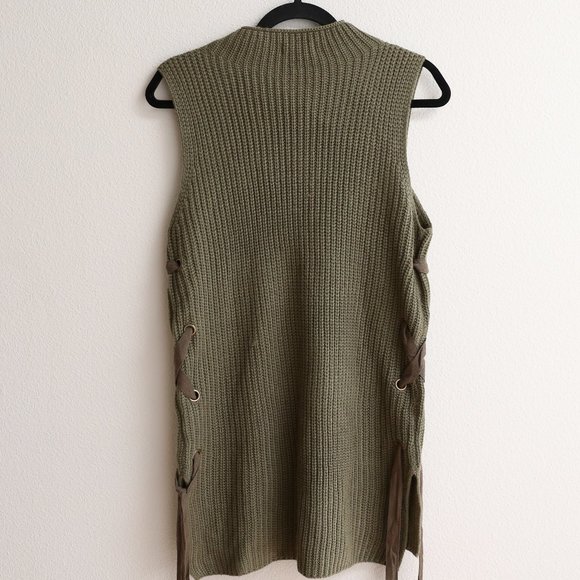 Monteau Los Angelos Olive Green Mock Neck Sleeveless Knit Sweater Vest M - Picture 9 of 9